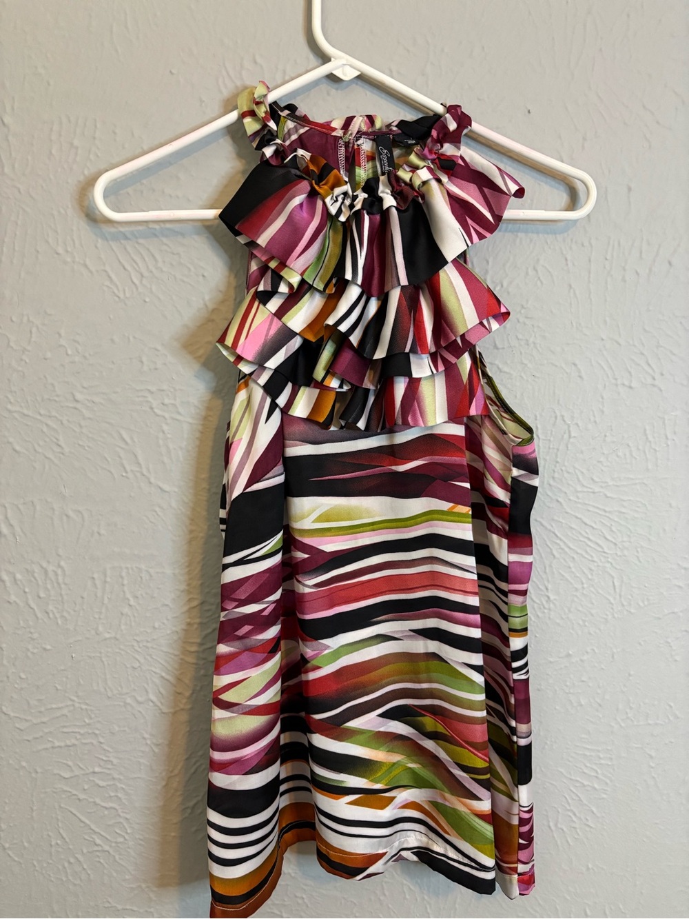 Essentials Ruffled Tank Top in Burgundy, Black, White & Olive Stripe